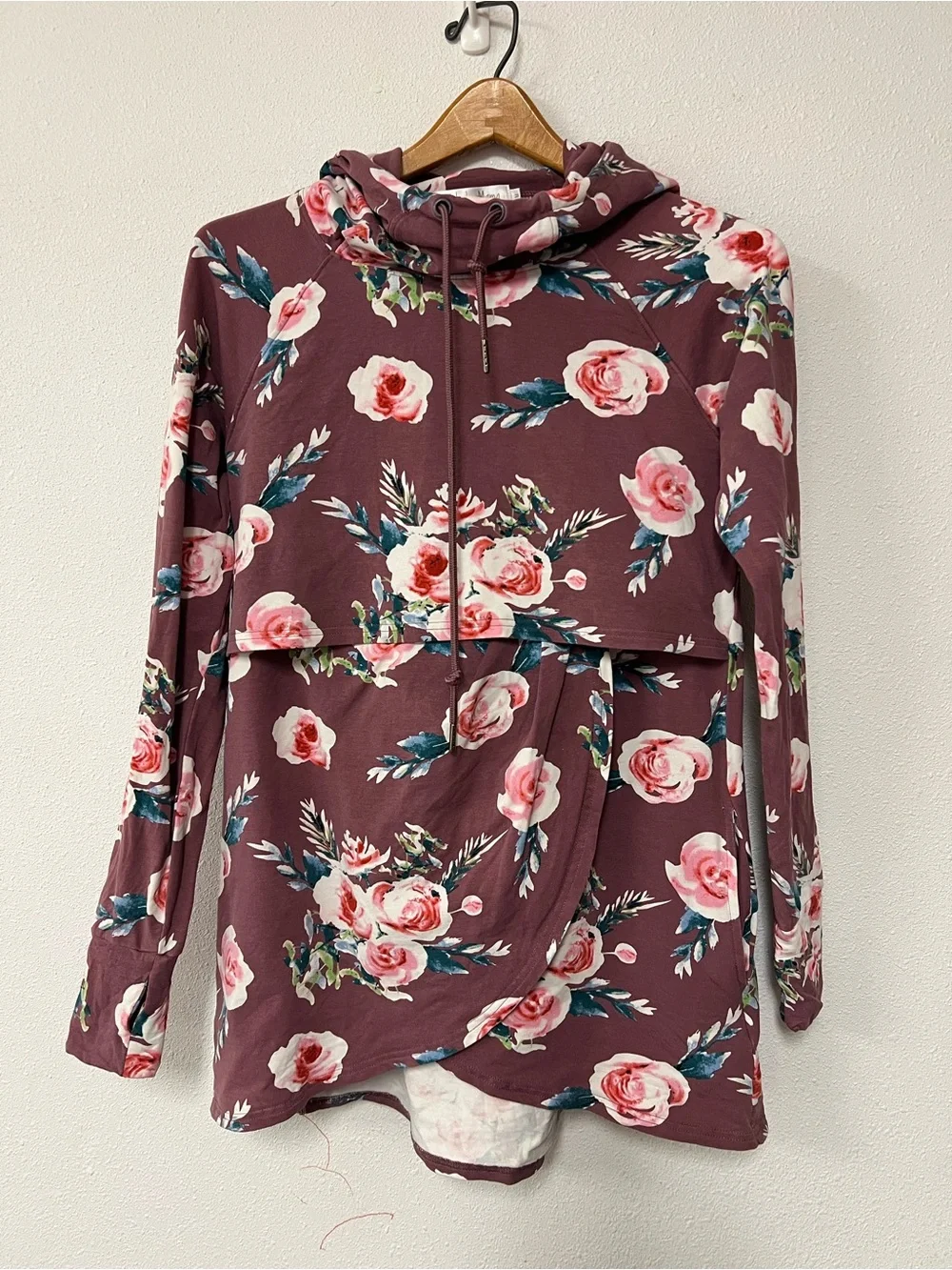 Latched Mama Tulip Front Cotton Floral Hoodie Lift Up Nursing Access Size M - Picture 2 of 9